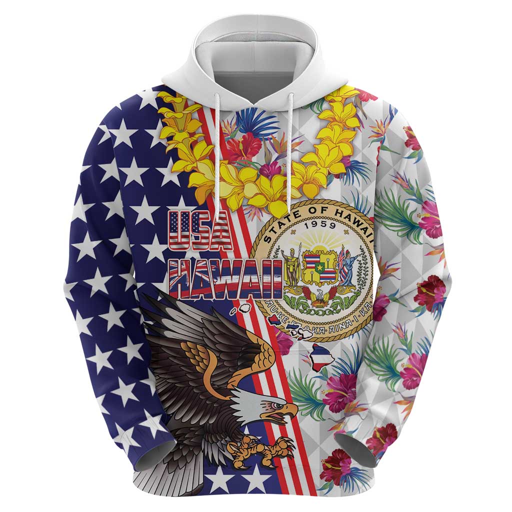 Hawaii and United States Together Hoodie Seal of Hawaii and Bald Eagle LT03