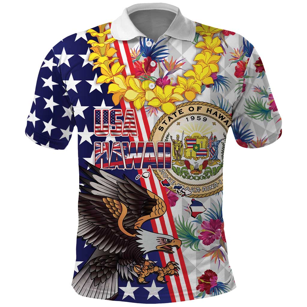 Hawaii and United States Together Polo Shirt Seal of Hawaii and Bald Eagle LT03