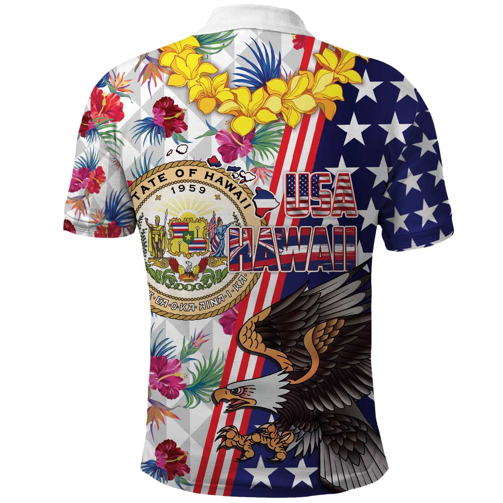 Hawaii and United States Together Polo Shirt Seal of Hawaii and Bald Eagle LT03
