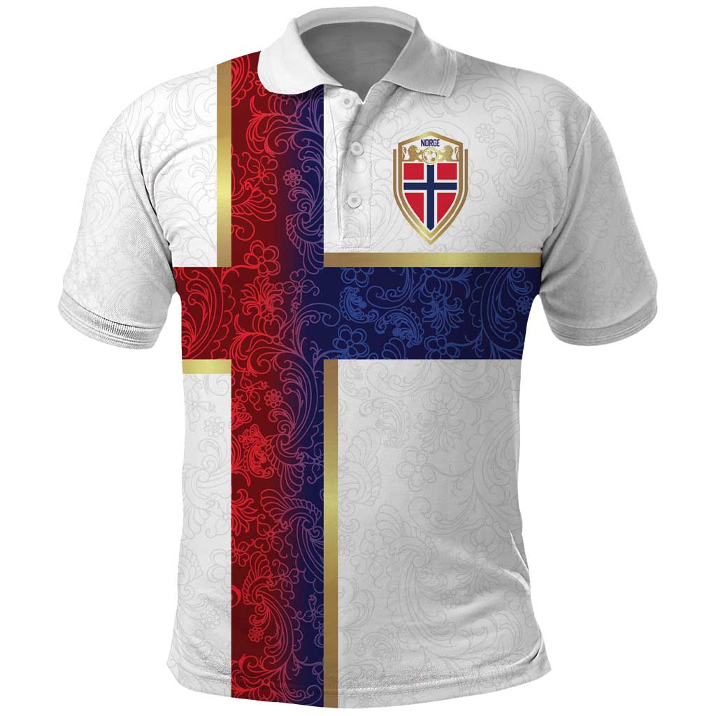 Custom Norway Football Polo Shirt Norwegian Flag Style with Rosemaling Pattern LT03