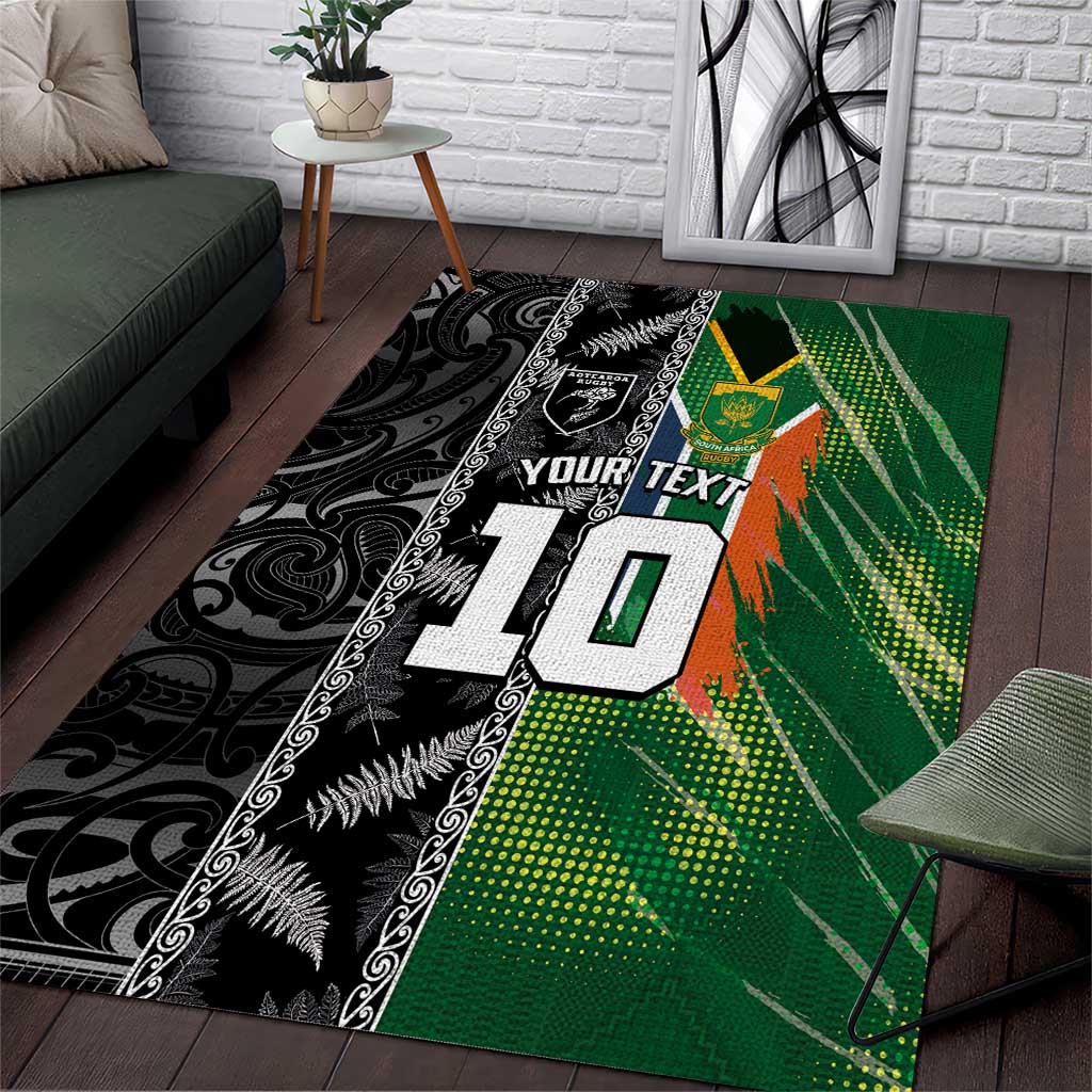 Custom Aotearoa South Africa Rugby Freedom Cup Area Rug Maori Silver Fern Art and Sporty Flag SA LT03