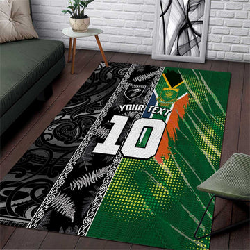 Custom Aotearoa South Africa Rugby Freedom Cup Area Rug Maori Silver Fern Art and Sporty Flag SA LT03