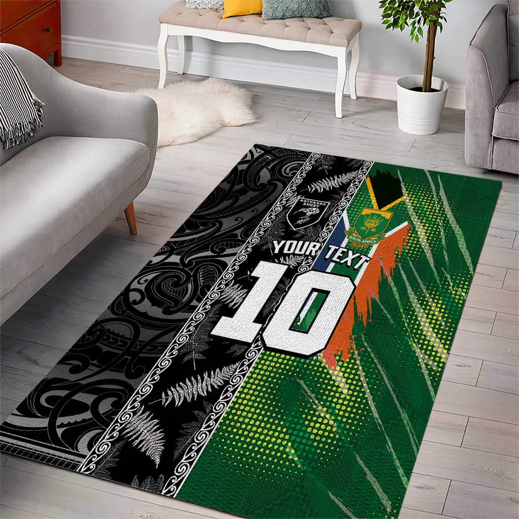 Custom Aotearoa South Africa Rugby Freedom Cup Area Rug Maori Silver Fern Art and Sporty Flag SA LT03