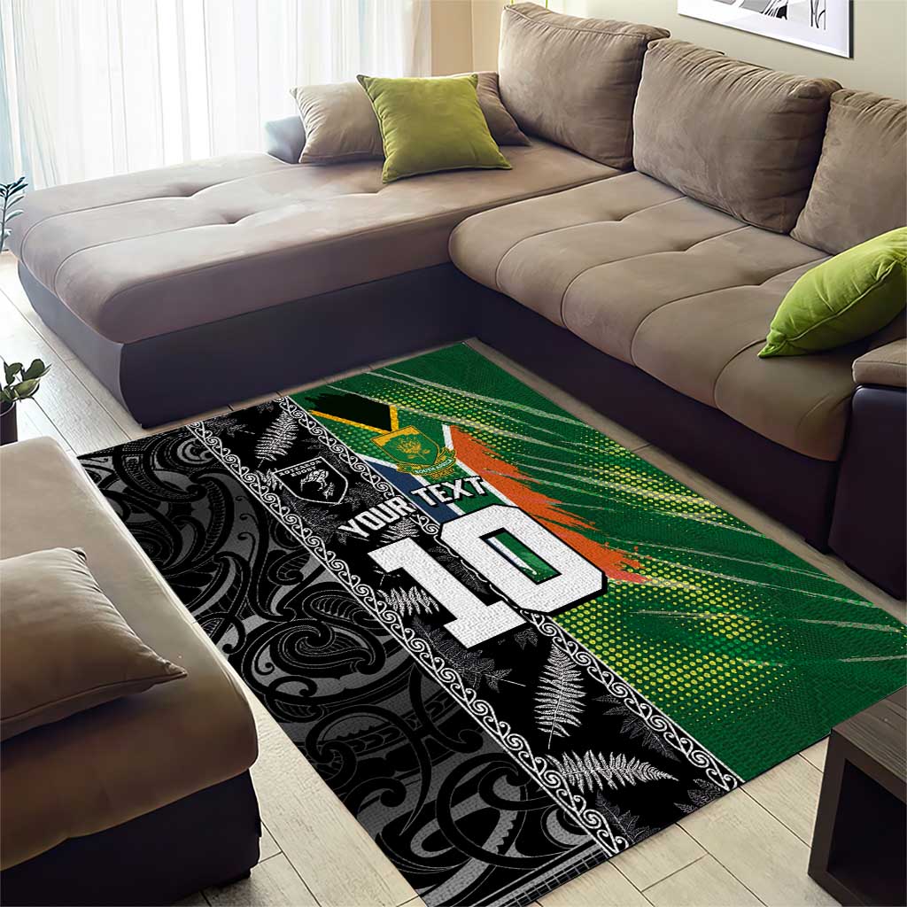 Custom Aotearoa South Africa Rugby Freedom Cup Area Rug Maori Silver Fern Art and Sporty Flag SA LT03