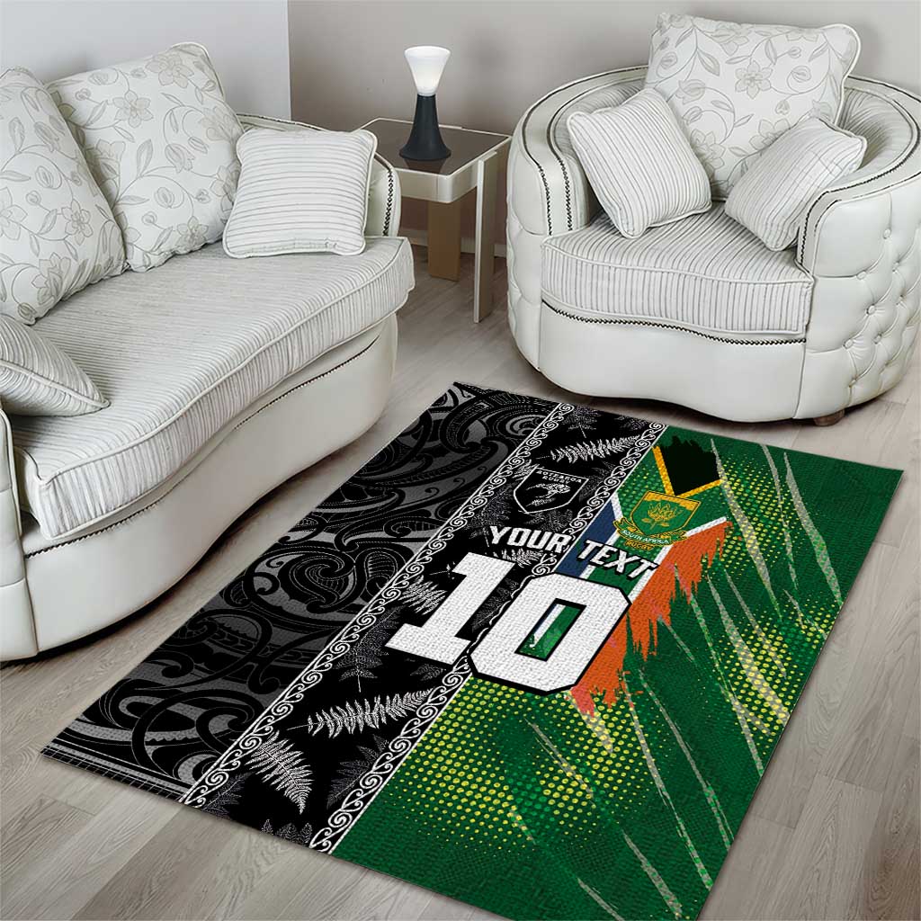 Custom Aotearoa South Africa Rugby Freedom Cup Area Rug Maori Silver Fern Art and Sporty Flag SA LT03