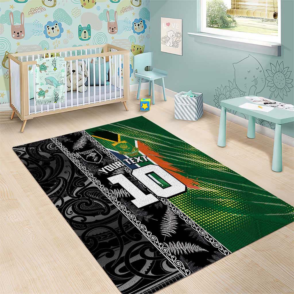 Custom Aotearoa South Africa Rugby Freedom Cup Area Rug Maori Silver Fern Art and Sporty Flag SA LT03