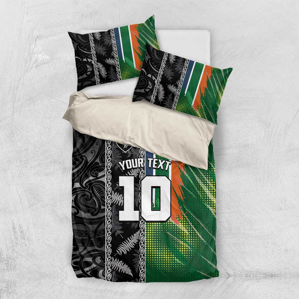 Custom Aotearoa South Africa Rugby Freedom Cup Bedding Set Maori Silver Fern Art and Sporty Flag SA LT03