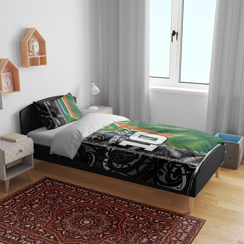 Custom Aotearoa South Africa Rugby Freedom Cup Bedding Set Maori Silver Fern Art and Sporty Flag SA LT03