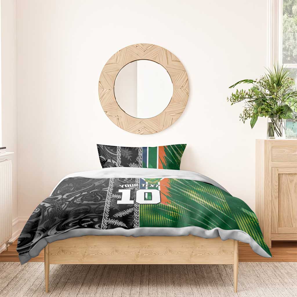 Custom Aotearoa South Africa Rugby Freedom Cup Bedding Set Maori Silver Fern Art and Sporty Flag SA LT03