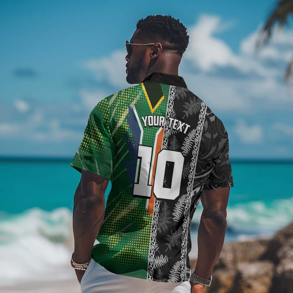 Custom Aotearoa South Africa Rugby Freedom Cup Hawaiian Shirt Maori Silver Fern Art and Sporty Flag SA LT03
