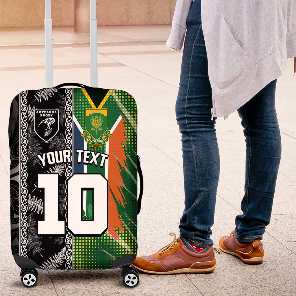 Custom Aotearoa South Africa Rugby Freedom Cup Luggage Cover Maori Silver Fern Art and Sporty Flag SA LT03