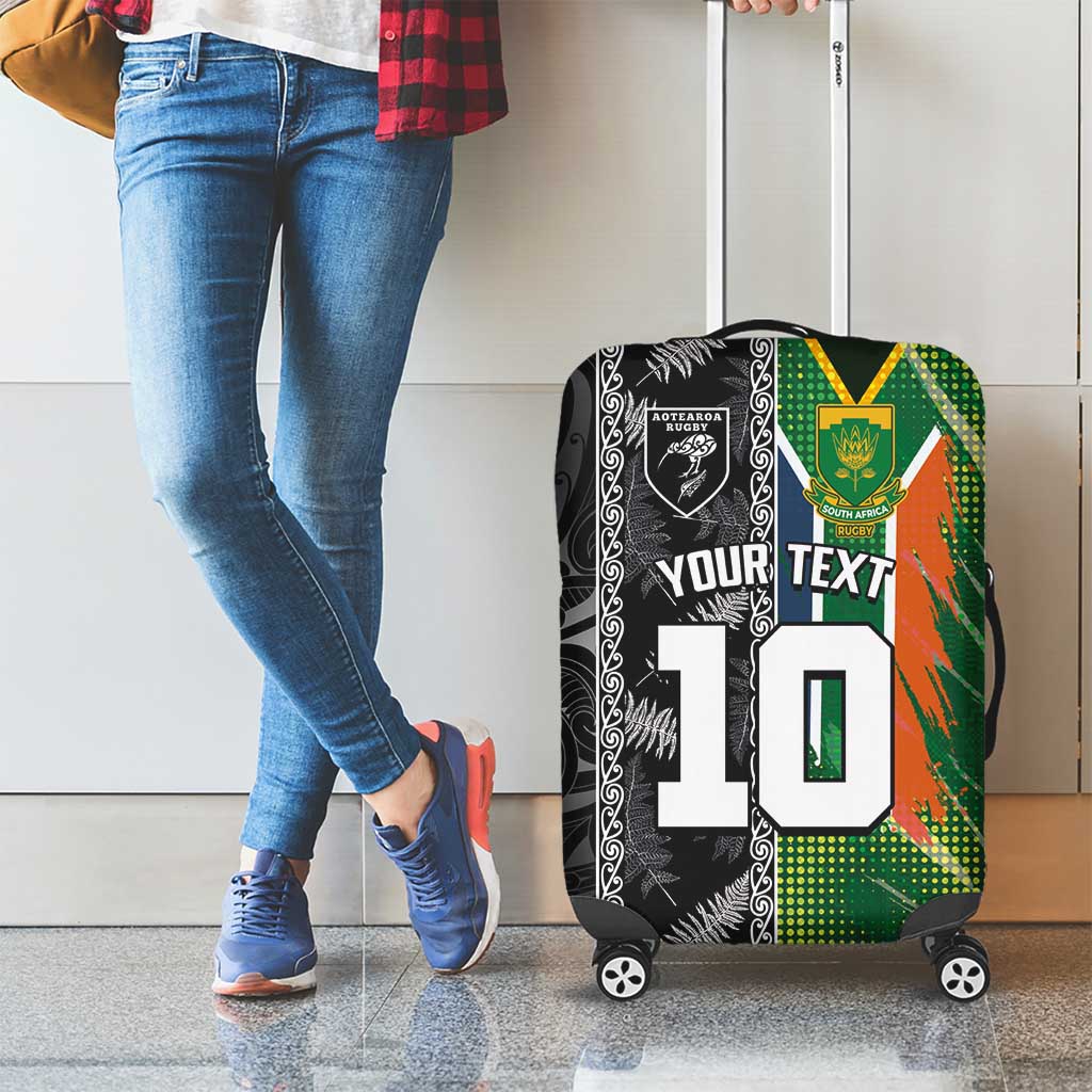 Custom Aotearoa South Africa Rugby Freedom Cup Luggage Cover Maori Silver Fern Art and Sporty Flag SA LT03
