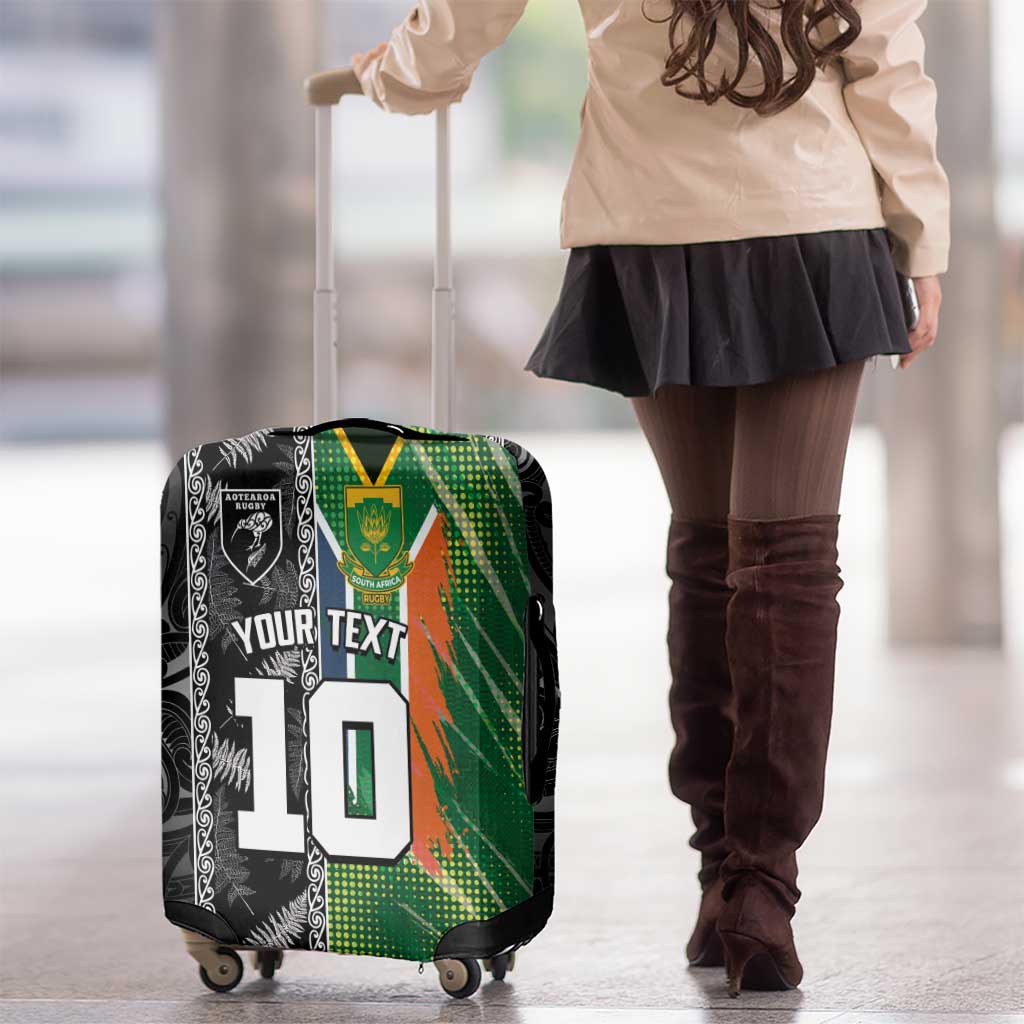Custom Aotearoa South Africa Rugby Freedom Cup Luggage Cover Maori Silver Fern Art and Sporty Flag SA LT03