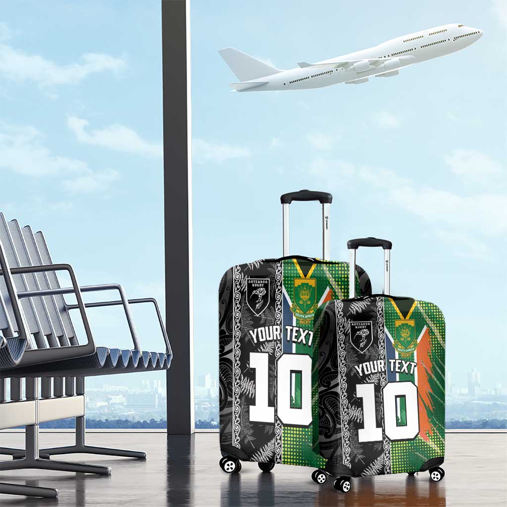 Custom Aotearoa South Africa Rugby Freedom Cup Luggage Cover Maori Silver Fern Art and Sporty Flag SA LT03