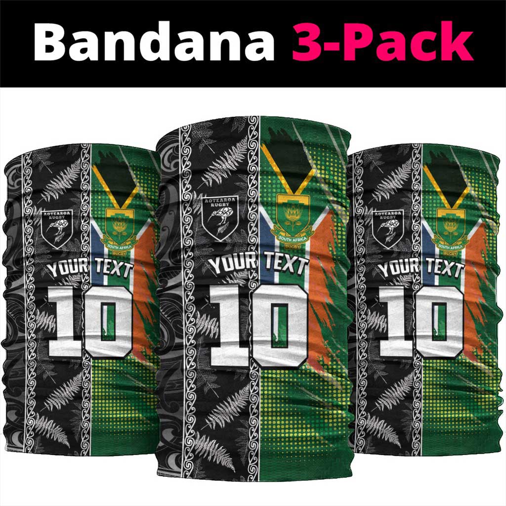 Custom Aotearoa South Africa Rugby Freedom Cup Neck Gaiter Maori Silver Fern Art and Sporty Flag SA LT03