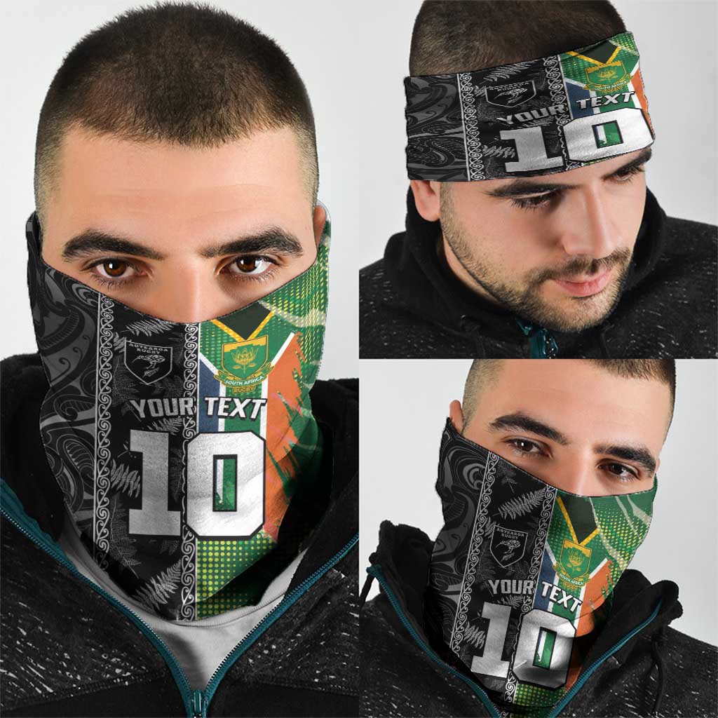 Custom Aotearoa South Africa Rugby Freedom Cup Neck Gaiter Maori Silver Fern Art and Sporty Flag SA LT03