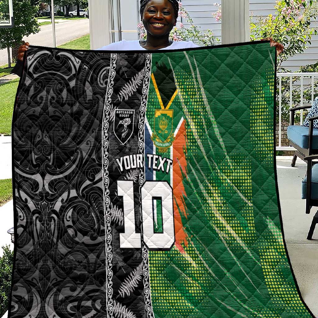 Custom Aotearoa South Africa Rugby Freedom Cup Quilt Maori Silver Fern Art and Sporty Flag SA LT03
