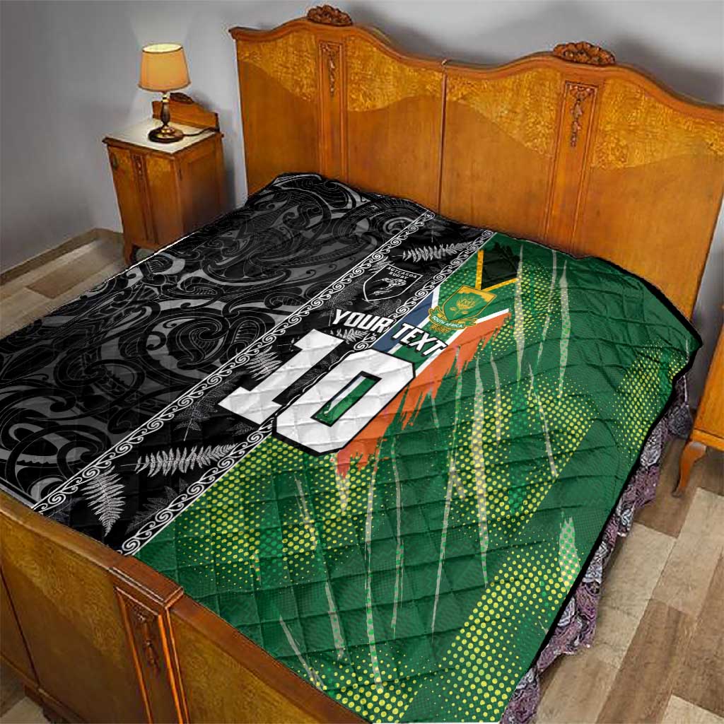 Custom Aotearoa South Africa Rugby Freedom Cup Quilt Maori Silver Fern Art and Sporty Flag SA LT03