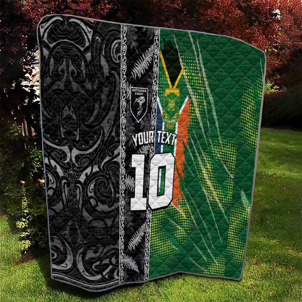 Custom Aotearoa South Africa Rugby Freedom Cup Quilt Maori Silver Fern Art and Sporty Flag SA LT03