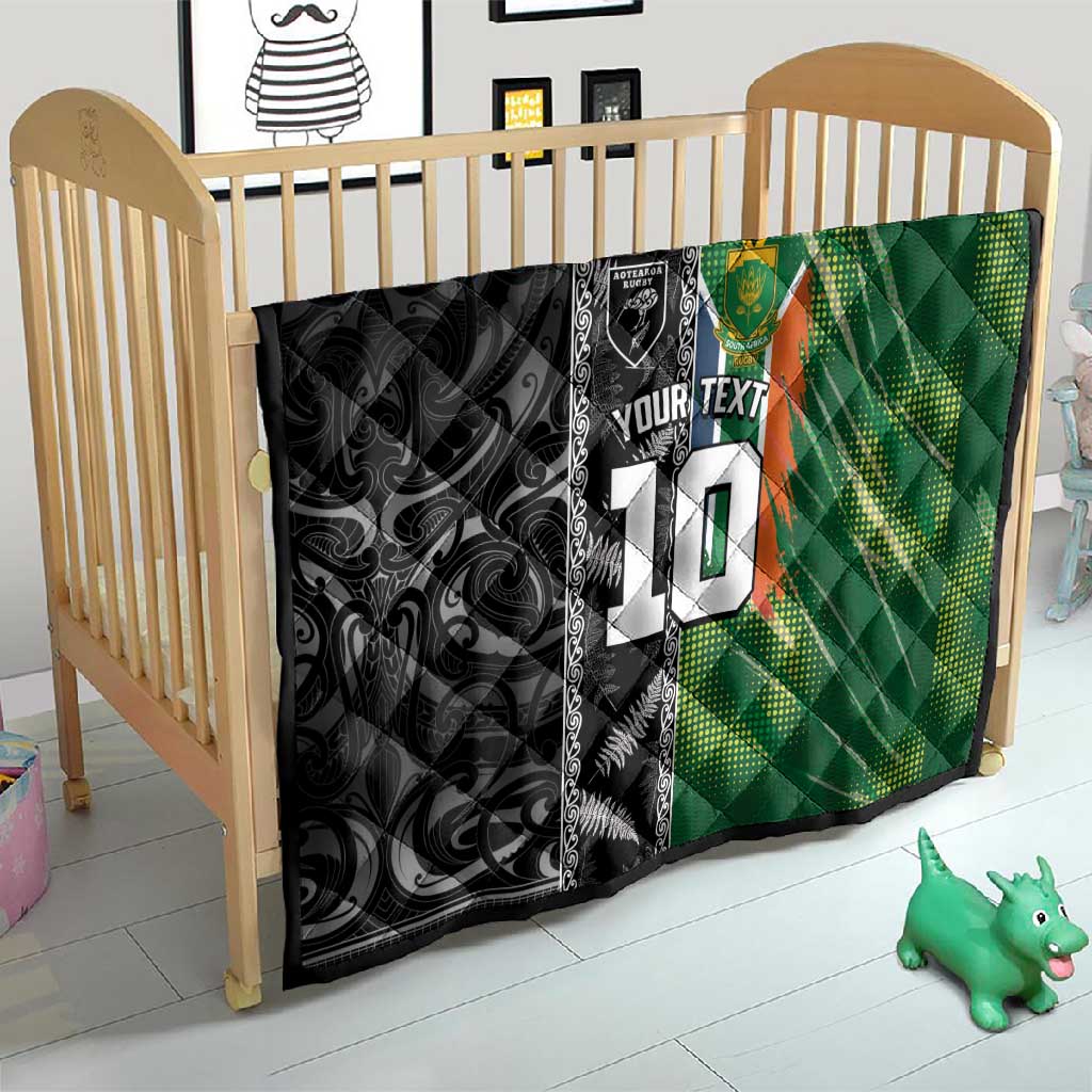 Custom Aotearoa South Africa Rugby Freedom Cup Quilt Maori Silver Fern Art and Sporty Flag SA LT03