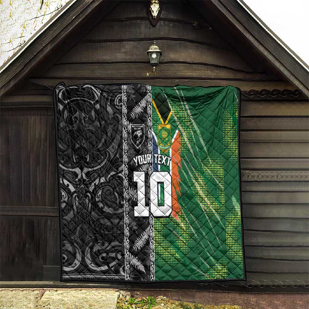 Custom Aotearoa South Africa Rugby Freedom Cup Quilt Maori Silver Fern Art and Sporty Flag SA LT03