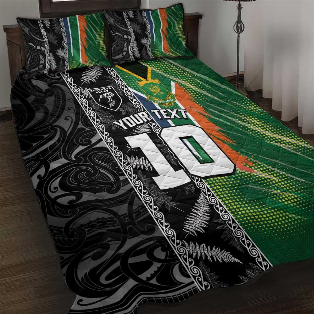 Custom Aotearoa South Africa Rugby Freedom Cup Quilt Bed Set Maori Silver Fern Art and Sporty Flag SA LT03