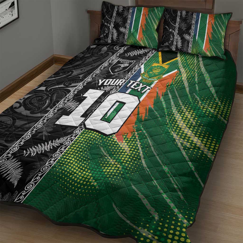 Custom Aotearoa South Africa Rugby Freedom Cup Quilt Bed Set Maori Silver Fern Art and Sporty Flag SA LT03