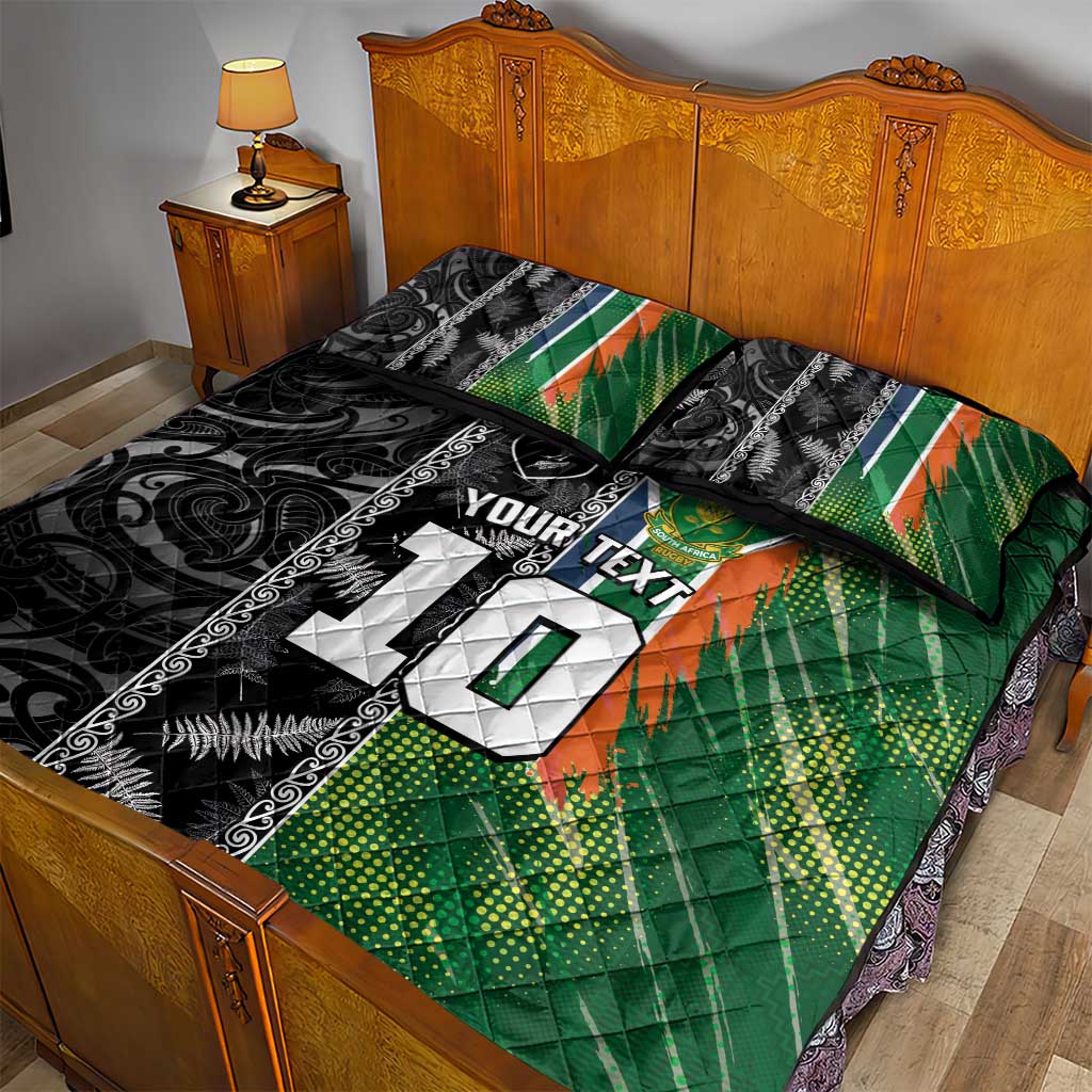 Custom Aotearoa South Africa Rugby Freedom Cup Quilt Bed Set Maori Silver Fern Art and Sporty Flag SA LT03