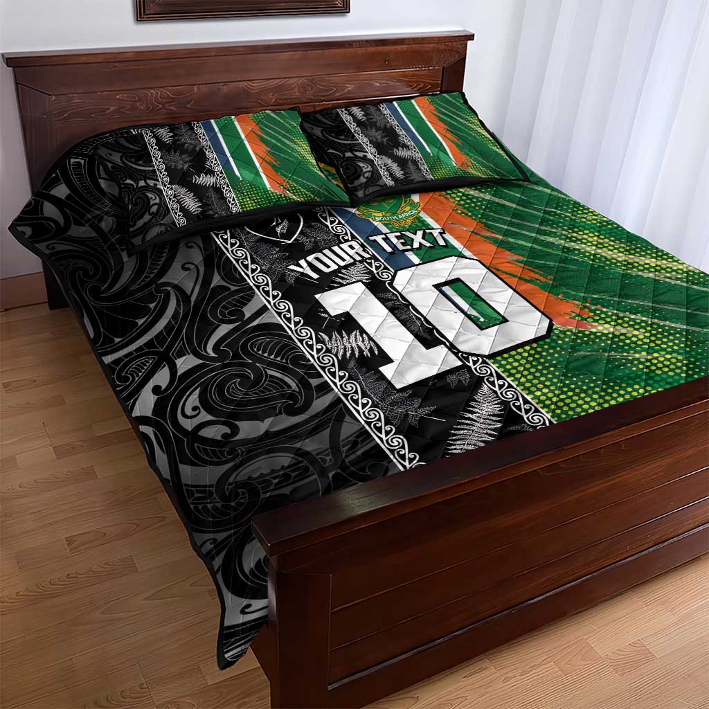 Custom Aotearoa South Africa Rugby Freedom Cup Quilt Bed Set Maori Silver Fern Art and Sporty Flag SA LT03