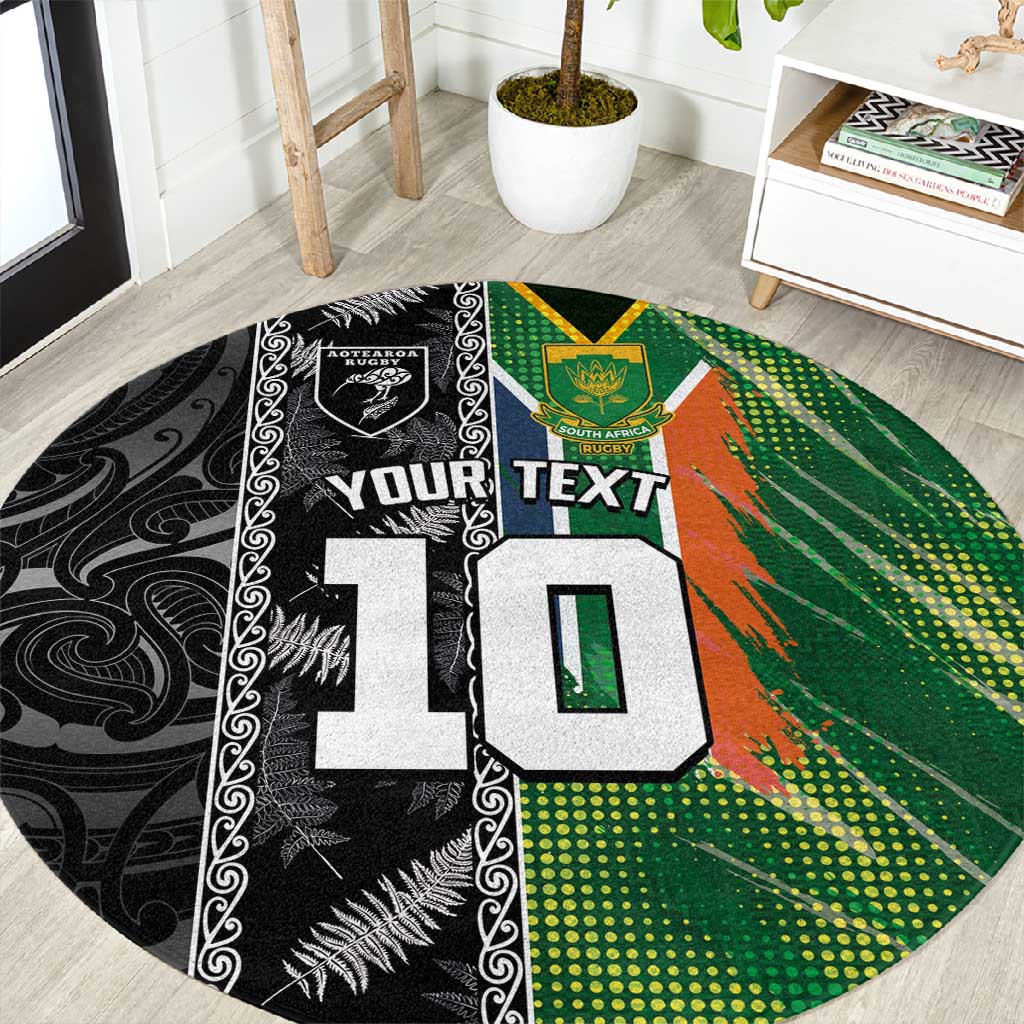 Custom Aotearoa South Africa Rugby Freedom Cup Round Carpet Maori Silver Fern Art and Sporty Flag SA LT03