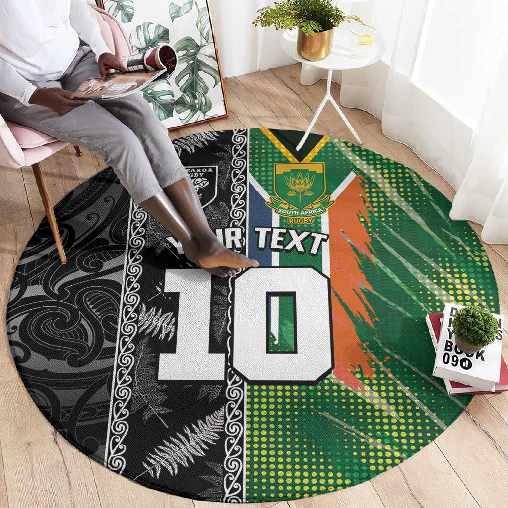 Custom Aotearoa South Africa Rugby Freedom Cup Round Carpet Maori Silver Fern Art and Sporty Flag SA LT03