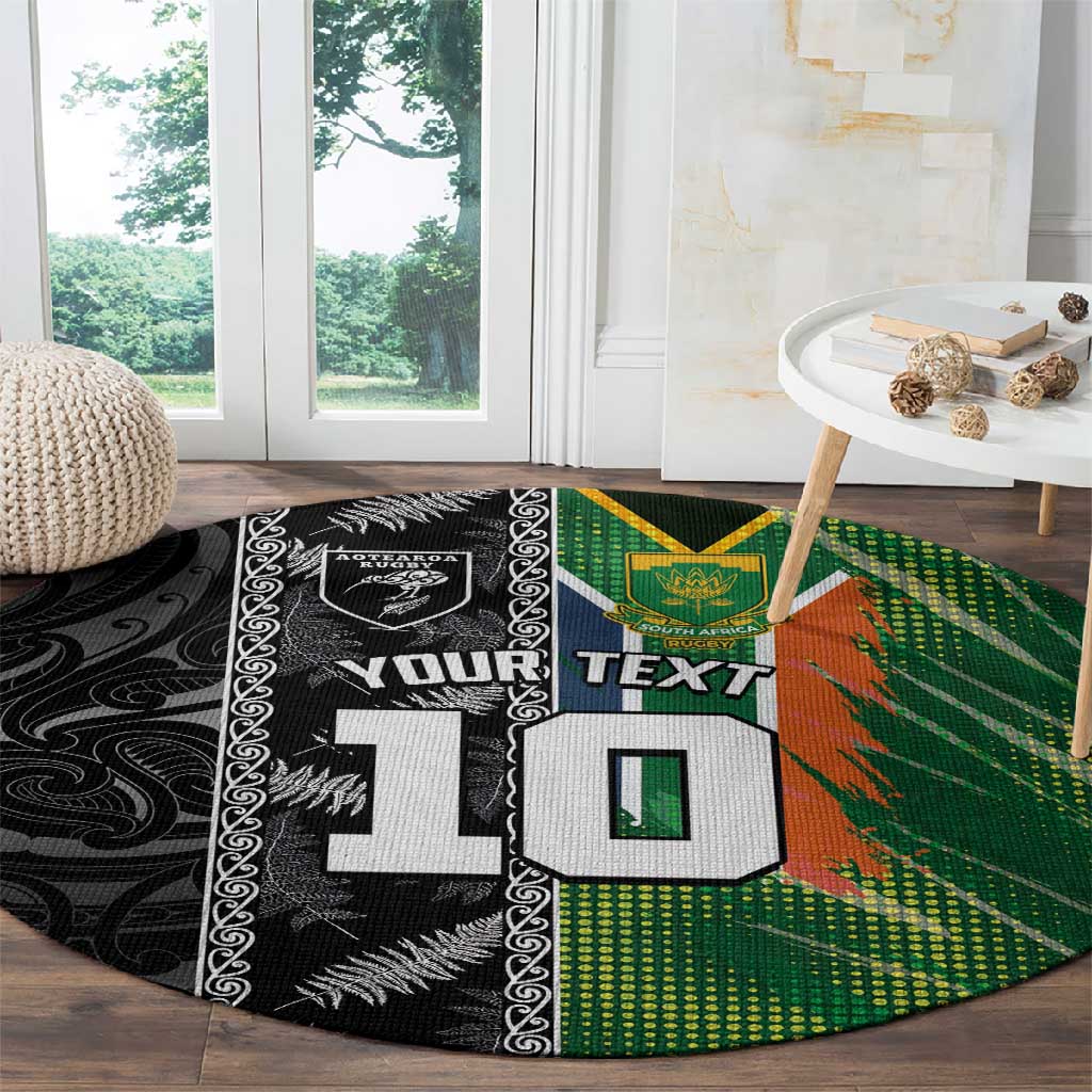 Custom Aotearoa South Africa Rugby Freedom Cup Round Carpet Maori Silver Fern Art and Sporty Flag SA LT03