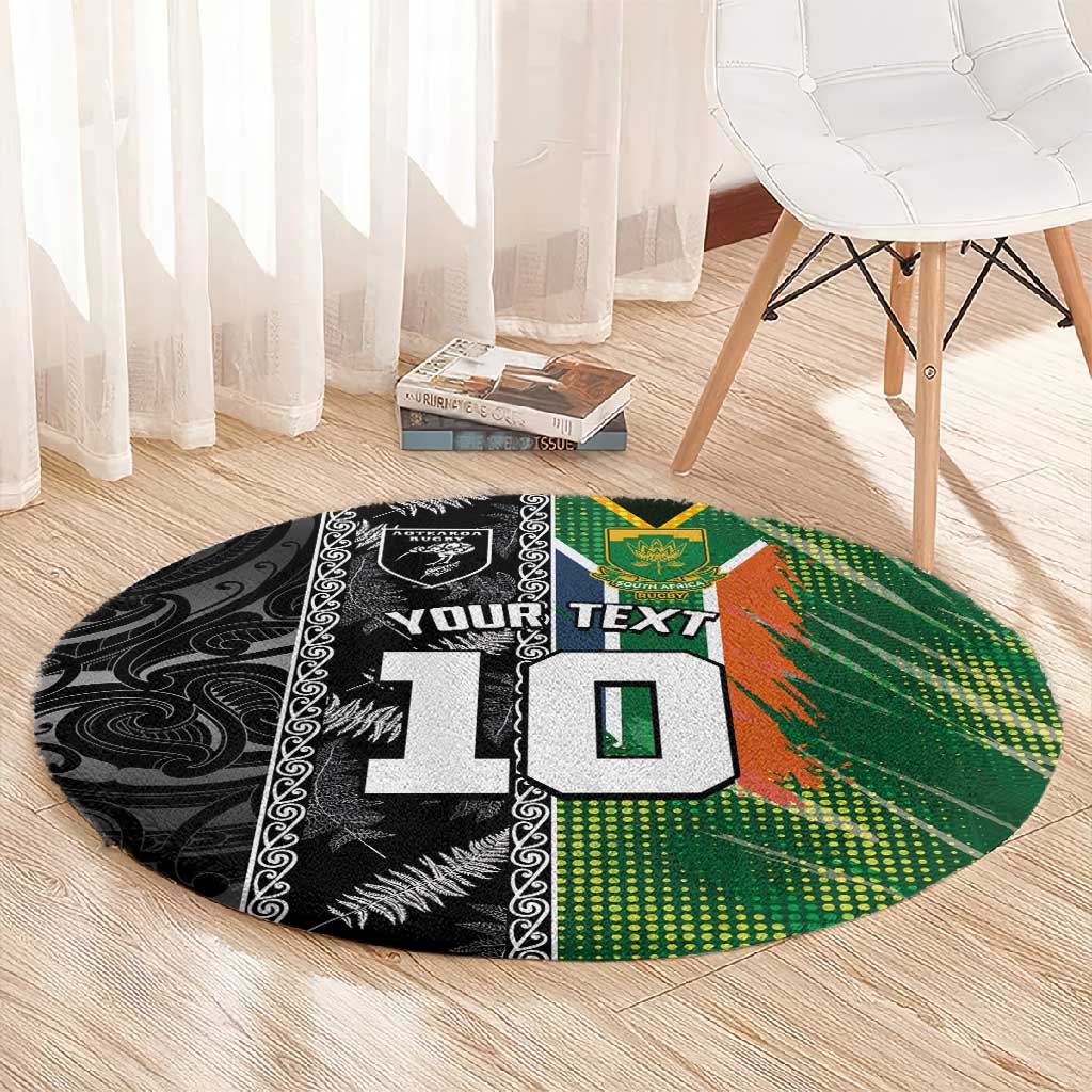 Custom Aotearoa South Africa Rugby Freedom Cup Round Carpet Maori Silver Fern Art and Sporty Flag SA LT03