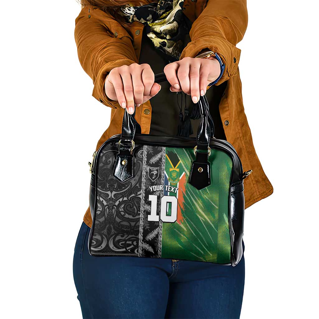 Custom Aotearoa South Africa Rugby Freedom Cup Shoulder Handbag Maori Silver Fern Art and Sporty Flag SA LT03