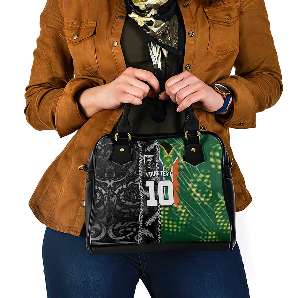 Custom Aotearoa South Africa Rugby Freedom Cup Shoulder Handbag Maori Silver Fern Art and Sporty Flag SA LT03