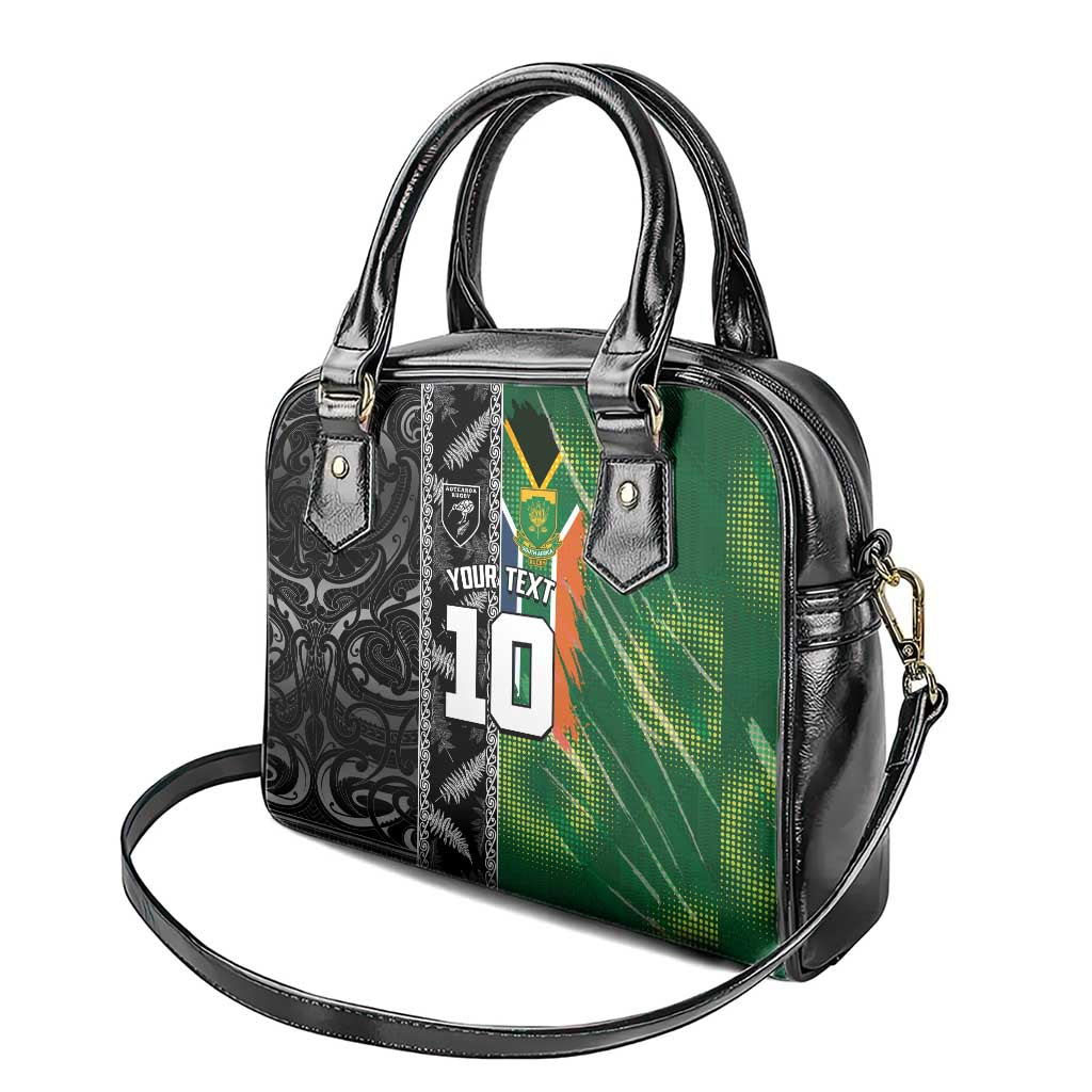 Custom Aotearoa South Africa Rugby Freedom Cup Shoulder Handbag Maori Silver Fern Art and Sporty Flag SA LT03