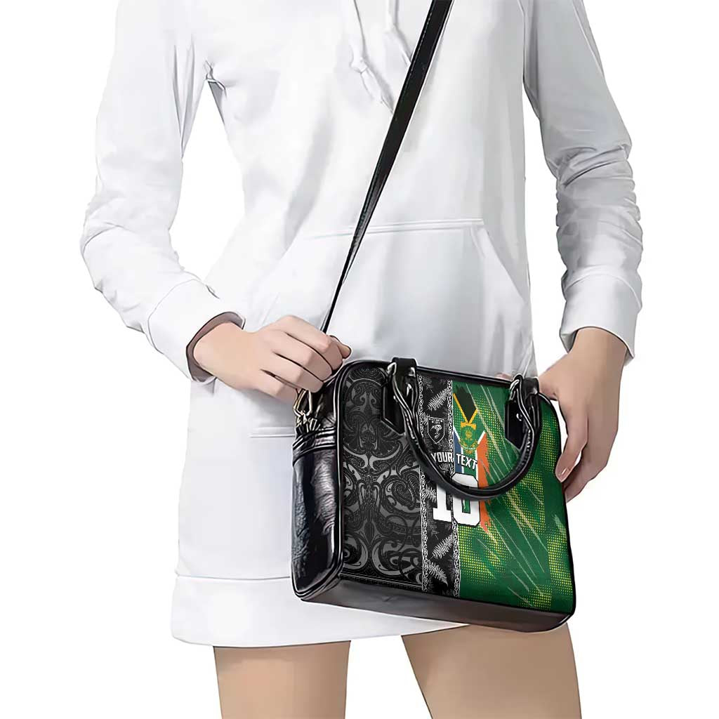 Custom Aotearoa South Africa Rugby Freedom Cup Shoulder Handbag Maori Silver Fern Art and Sporty Flag SA LT03