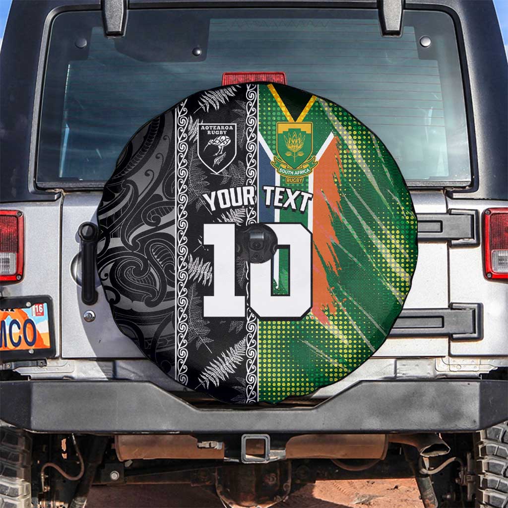 Custom Aotearoa South Africa Rugby Freedom Cup Spare Tire Cover Maori Silver Fern Art and Sporty Flag SA LT03