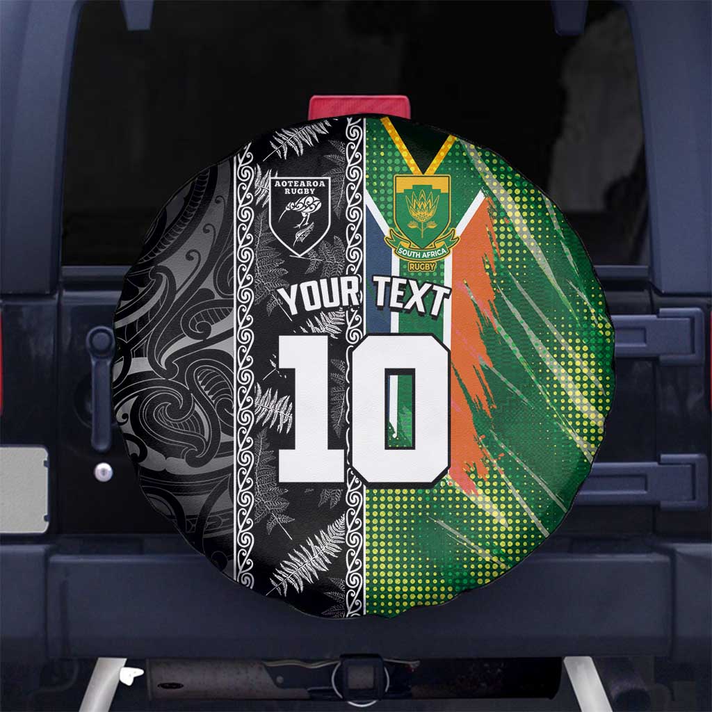 Custom Aotearoa South Africa Rugby Freedom Cup Spare Tire Cover Maori Silver Fern Art and Sporty Flag SA LT03