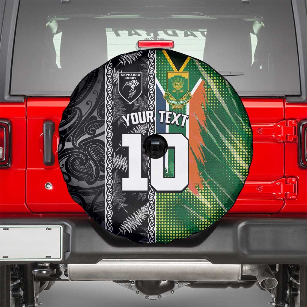 Custom Aotearoa South Africa Rugby Freedom Cup Spare Tire Cover Maori Silver Fern Art and Sporty Flag SA LT03