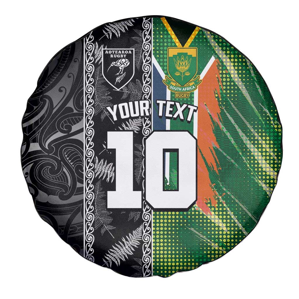 Custom Aotearoa South Africa Rugby Freedom Cup Spare Tire Cover Maori Silver Fern Art and Sporty Flag SA LT03