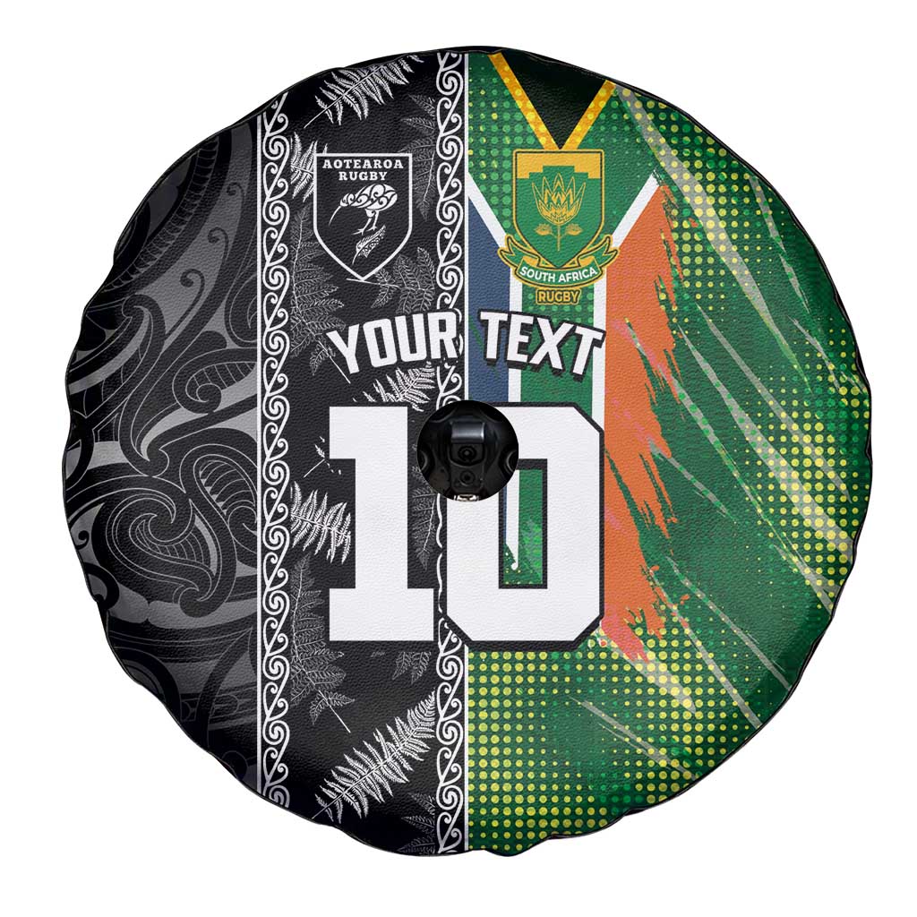 Custom Aotearoa South Africa Rugby Freedom Cup Spare Tire Cover Maori Silver Fern Art and Sporty Flag SA LT03