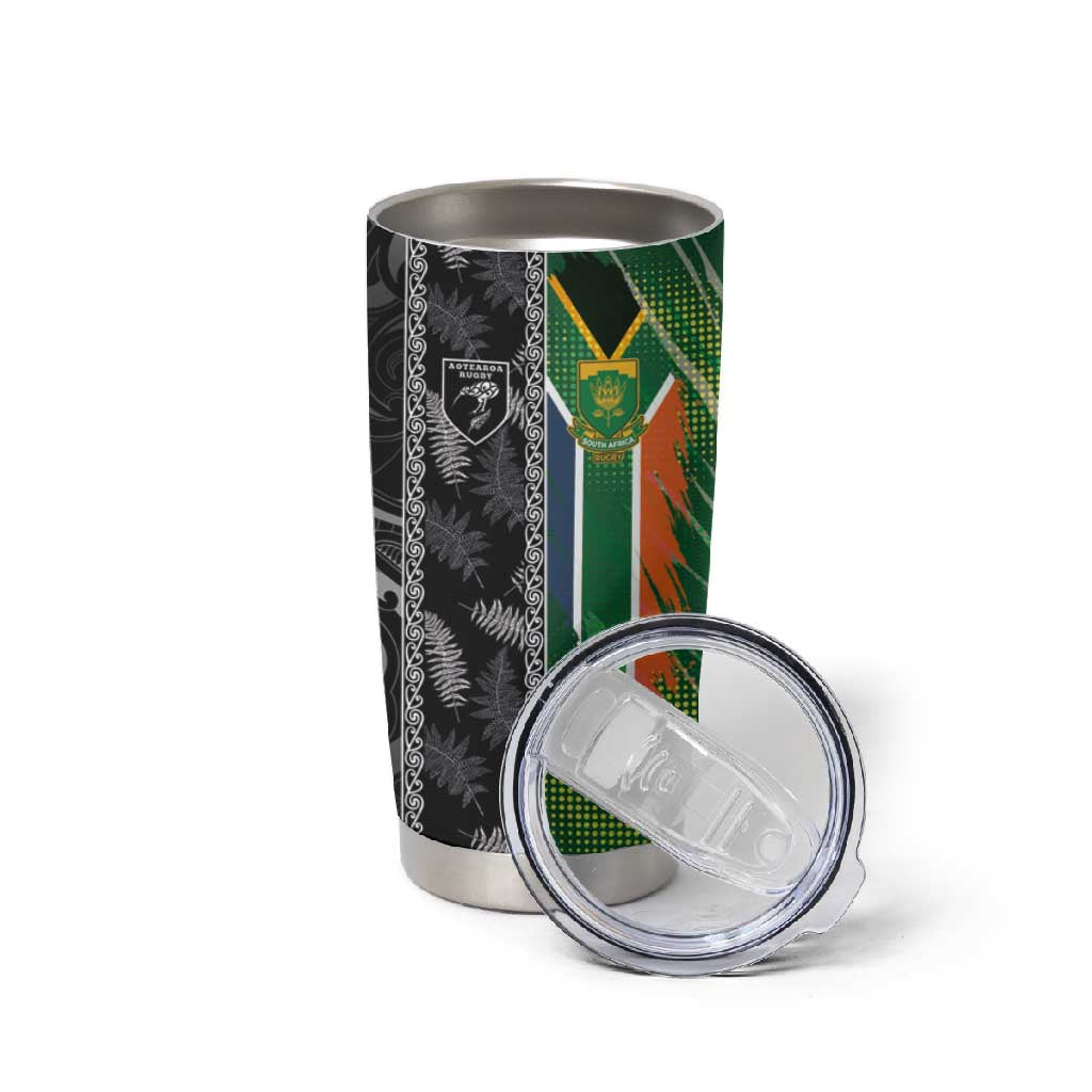 Custom Aotearoa South Africa Rugby Freedom Cup Tumbler Cup Maori Silver Fern Art and Sporty Flag SA LT03