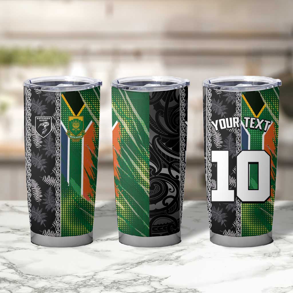 Custom Aotearoa South Africa Rugby Freedom Cup Tumbler Cup Maori Silver Fern Art and Sporty Flag SA LT03
