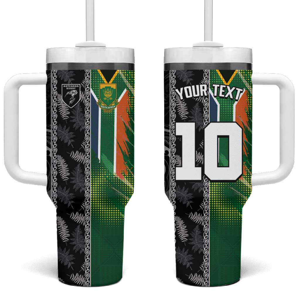 Custom Aotearoa South Africa Rugby Freedom Cup Tumbler With Handle Maori Silver Fern Art and Sporty Flag SA LT03