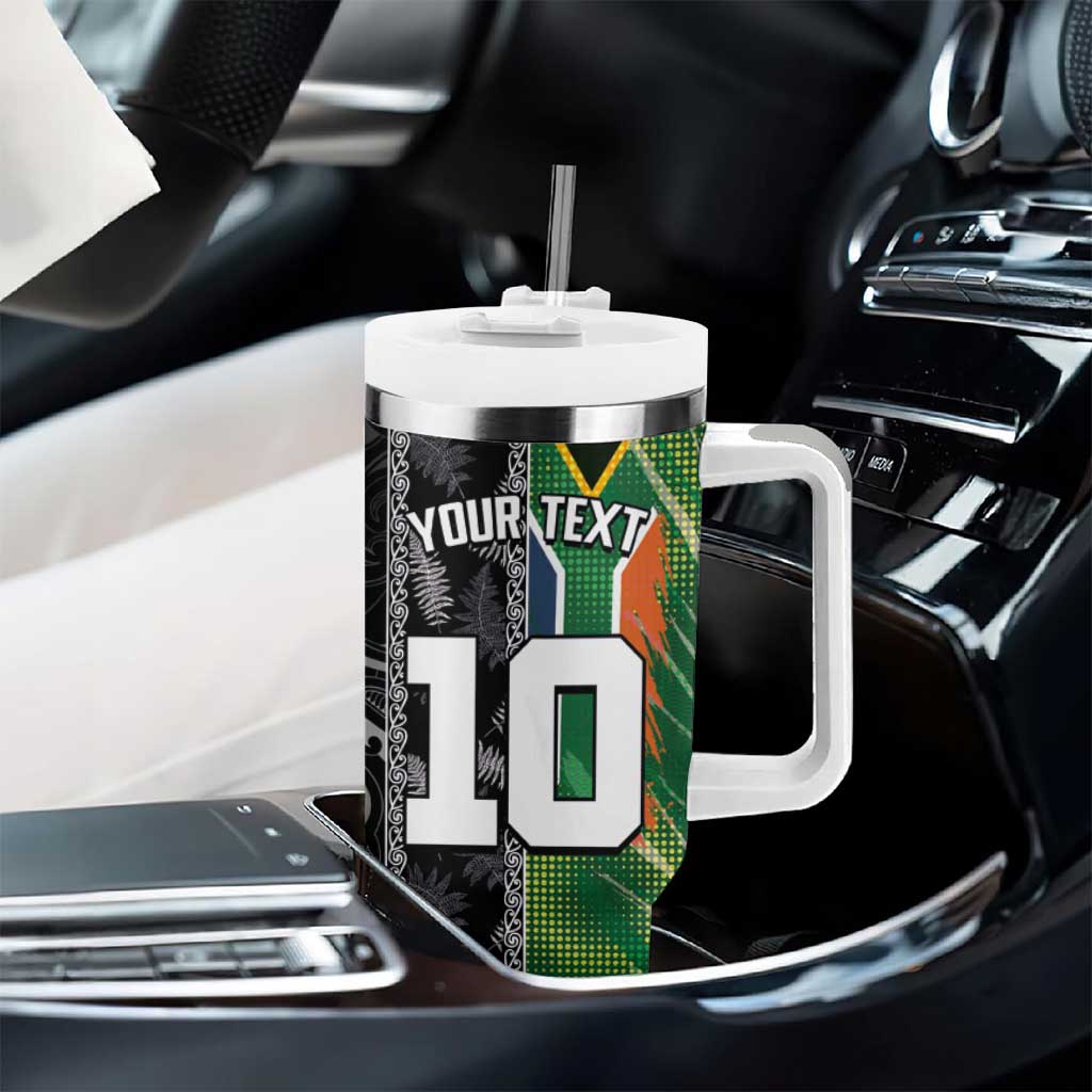 Custom Aotearoa South Africa Rugby Freedom Cup Tumbler With Handle Maori Silver Fern Art and Sporty Flag SA LT03