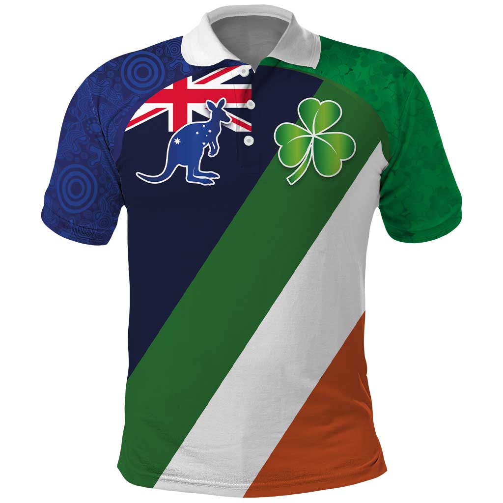 Custom Ireland and Australia Polo Shirt Shamrocks and Aboriginal Art LT03