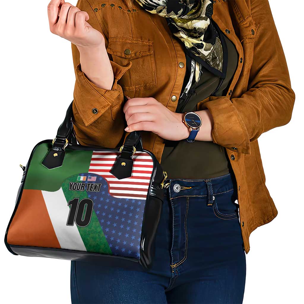 Custom Ireland and United States Shoulder Handbag Shamrocks and American Flag Style LT03