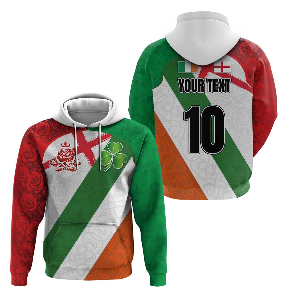 Custom Ireland and England Hoodie Celtic Shanrocks and Roses with Red Cross LT03