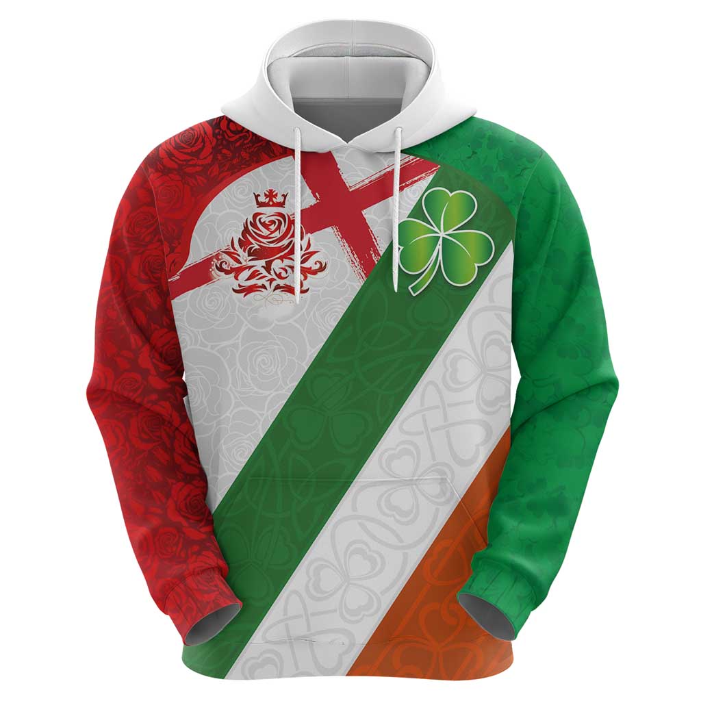 Custom Ireland and England Hoodie Celtic Shanrocks and Roses with Red Cross LT03